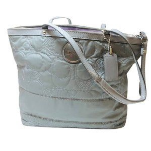 Coach Quilted Gray Signature Quilted Stitch Nylon & Patent Leather Tote